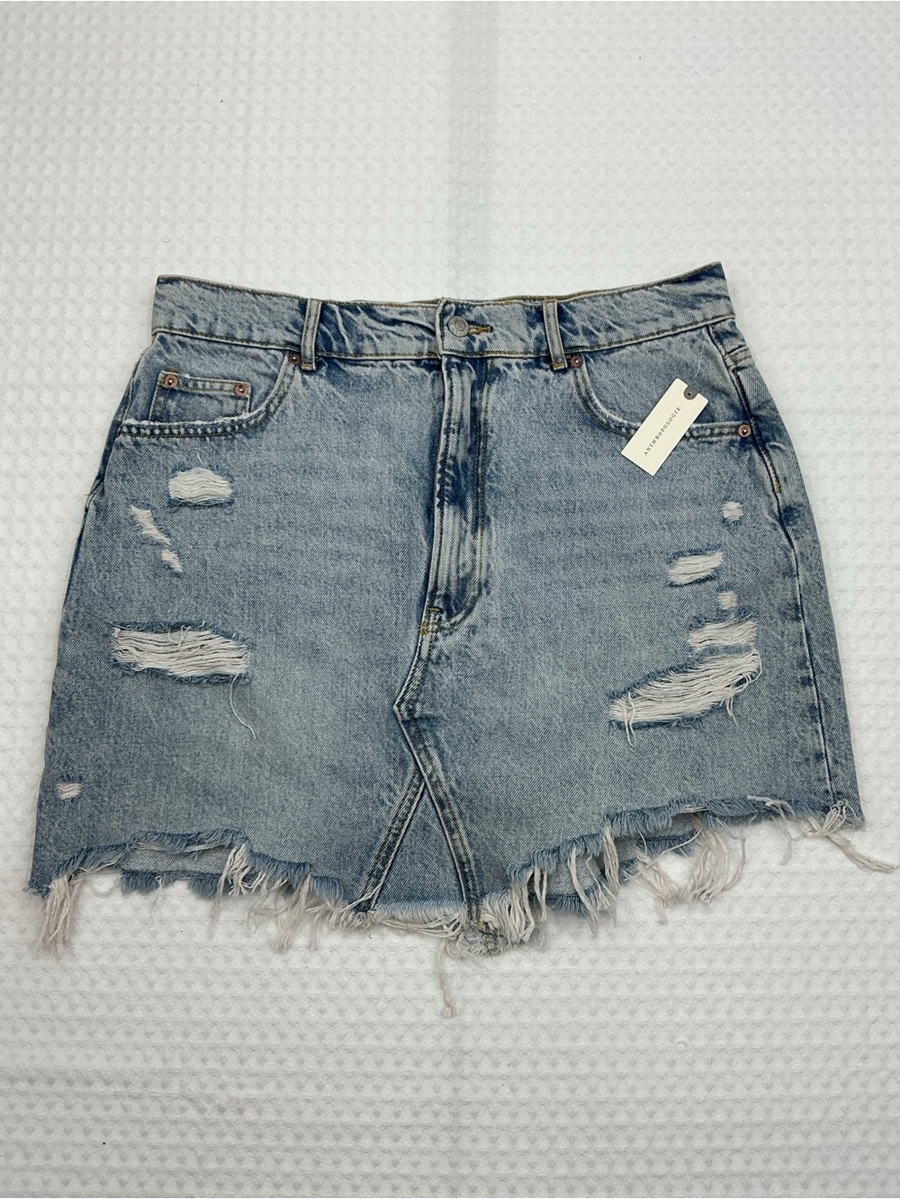 Anthropologie Distressed Light Blue Denim Mini Skirt